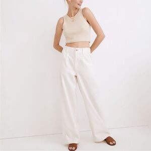 Madewell Cotton Linen Wide Leg Pleated Pants Trousers 4